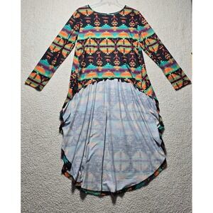 Crazy Train Women Southwestern Bison Print High Low Tunic Top Long Sleeve Medium